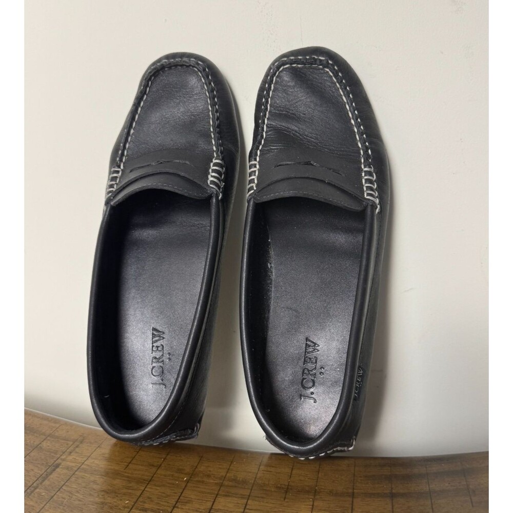 J.Crew Black Leather Penny Loafers Driving Moccasins Womens 8.5